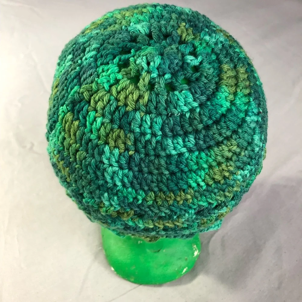 Hand Crocheted Beanie‎ Cap Hat Dark Green Size Large Handmade
